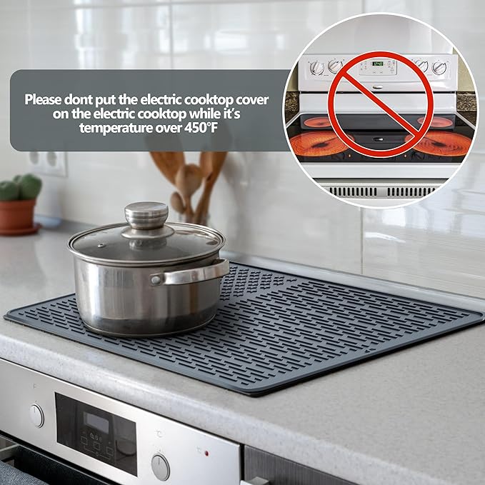 AWINNER Silicone Electric Stove Cover MatCeramic Stove Heat Resistant Glass Cooktop Flat RV Range Stovetop top ProtectorXL Dish Drying Mats for Kitchen Stars Stripes Design (Silicone Gray 28x20)