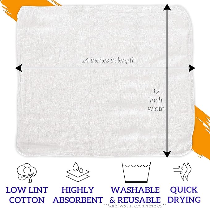 GREEN LIFESTYLE White Shop Towels 12x14 150 Pack - 100% Cotton Super Absorbent &amp Durable Shop Rags Reusable Shop Rags Bulk Multipurpose Cleaning Towels for Automobiles Industries Garage and H