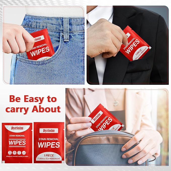 200 Pack Stain Remover WipesIndividual Wrapped Wipes for ClothesMini Travel Stain Removal WipeCleaning Wipesfor Clothes Fabric laundry StainTableclothCar Seats Upholstery