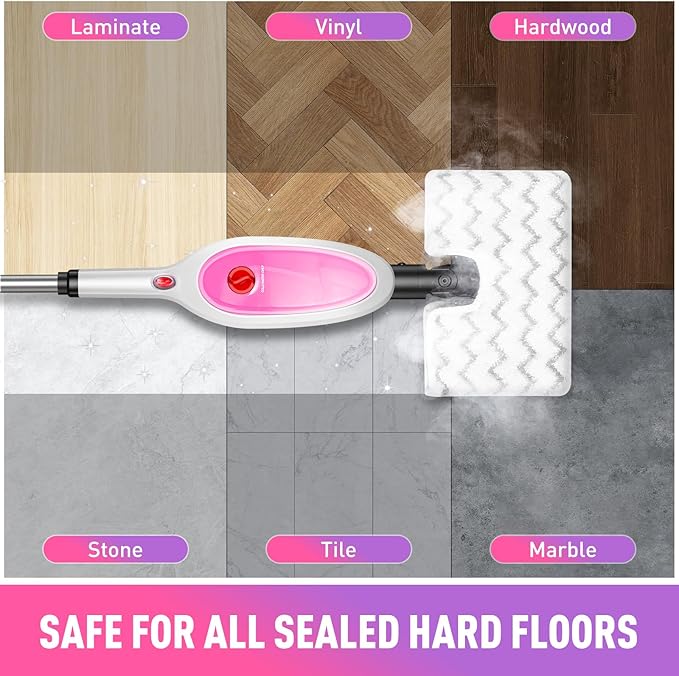 10-in-1 Multipurpose Steam Mop with Detachable Handheld CleanerMulti-Surface Use (Wood Floor/Tile/Window/Clothes/Furniture/Grout) + 2 Pack Dual-Sided Microfiber Mop Pads