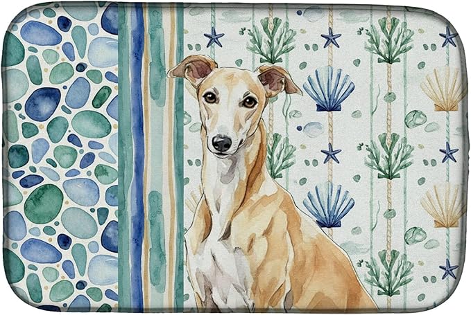 Caroline's Treasures Fawn Greyhound Coastal Sea Glass Dish Drying Mat Absorbent Dish Drying Mat Pad for Kitchen Counter Dish Drainer Mat for Countertop 14 x 21 Multicolor