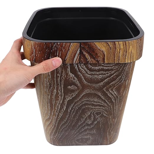 Wooden Pattern Square Trash Can 12l Rustic Office Wastebasket Decorative Kitchen Garbage Bin for Home Bathroom Paper Waste Basket