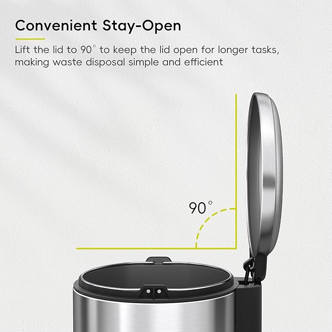 EKO Serene 5L / 1.32 Gallon Step Trash Can with Lid Small Stainless Steel Round Garbage Can with Removable Inner Bucket Compact Bin for Powder Rooms Offices &amp Tight Bathroom Spaces.