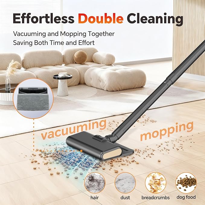 Cordless Vacuum Cleaner Powerful Suction Vacuum Cleaners for Home Stick Vacuum Cordless Rechargeable with LED Screen and 3-Speed Suction Lightweight Vacuum for Hard Floors Carpets Pet Hair Gold