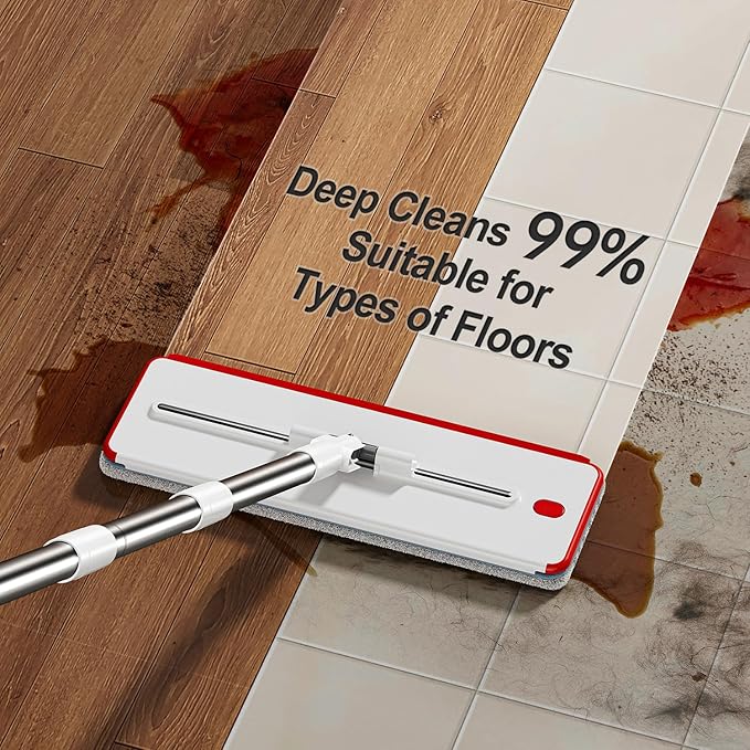Mop and Bucket Set Flat Mop and Bucket System with Separate Dirty and Clean Water 3-Compartment Wall Cleaner Mop Flat Mops for Floor Cleaning with 4 Microfiber Pads
