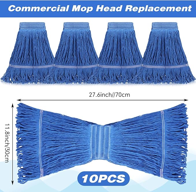 Nuogo 10 Pcs Commercial Mop Head Replacement Floor Cleaning Wet Heavy Duty Commercial Mop Refills General Cleaning(27.6 InchBlue)