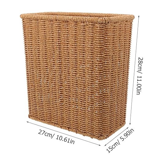 Alipis Woven Trash Basket 10.82X10.43X5.70In Slim Rectangular Wicker Waste Container Multifunctional Storage Holder for Kitchen Bathroom Office
