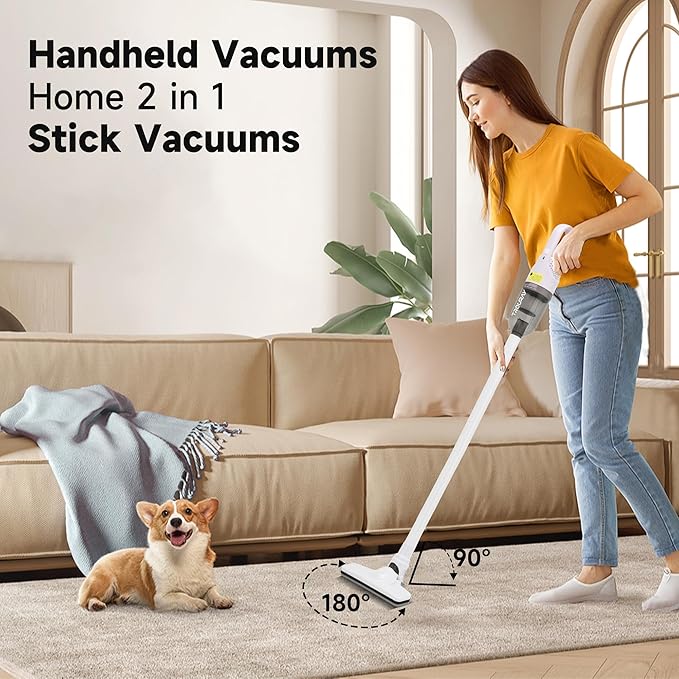 Handheld Vacuum CleanerUltra-Lightweight Mini Portable Vacuums for Home 6 in 1 Stick Vac Cleaners for CarPet Hair(White Corded)