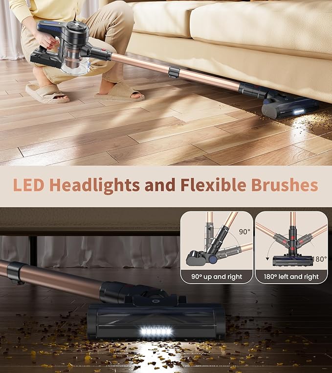 NADALY Cordless Vacuum Cleaner 500W 40KPA Stick Vacuum with 45min Runtime Anti-Tangle Vacuum Cleaners for Home 1.5L Dust Cup Rechargeable Wireless Vacuum for Hardwood Floor Carpet Pet Hair