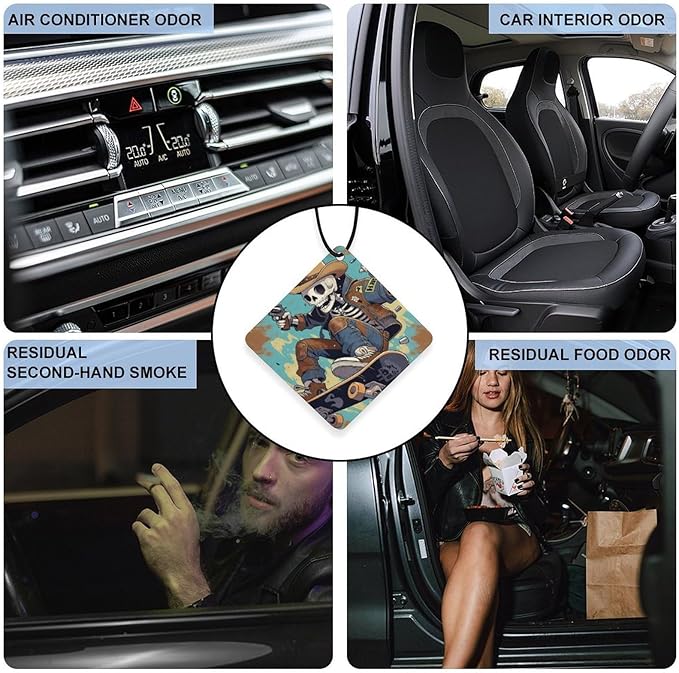 5PCS Car Air Freshener Hanging Personalized Double Sided Skull Cowboy Car Fresheners Long Lasting New Cars Scents Cute Automotive Freshies for Closets Drawers (tea)