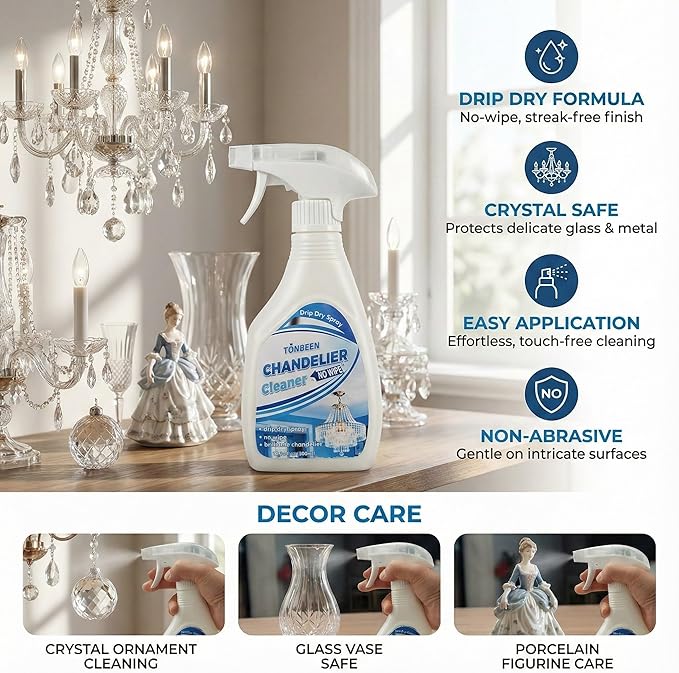 Chandelier Cleaner Drip Dry Spray No Wipe Formula for Crystal Chandeliers Streak-Free Spray-On Cleaner for Glass &amp Decorative Lighting Fixtures Surface-Friendly on Crystal 10.14 oz
