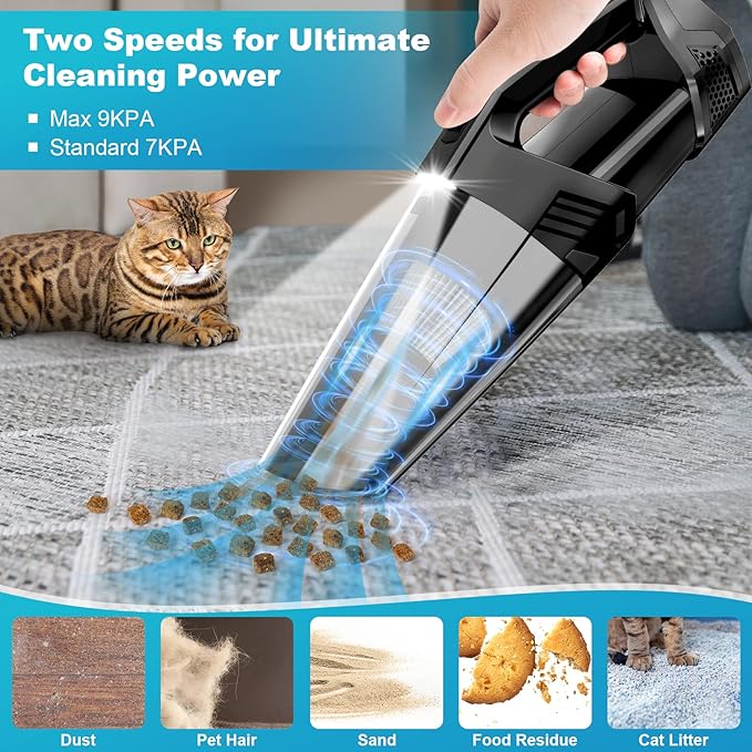Handheld Vacuum Cordless Portable Car Vacuum with LED Light High Power Suction 3 in 1 Lightweight Rechargeable Hand Vacuum Hand Held Vacuum Cleaner for Car Home Office Pet Hair Black