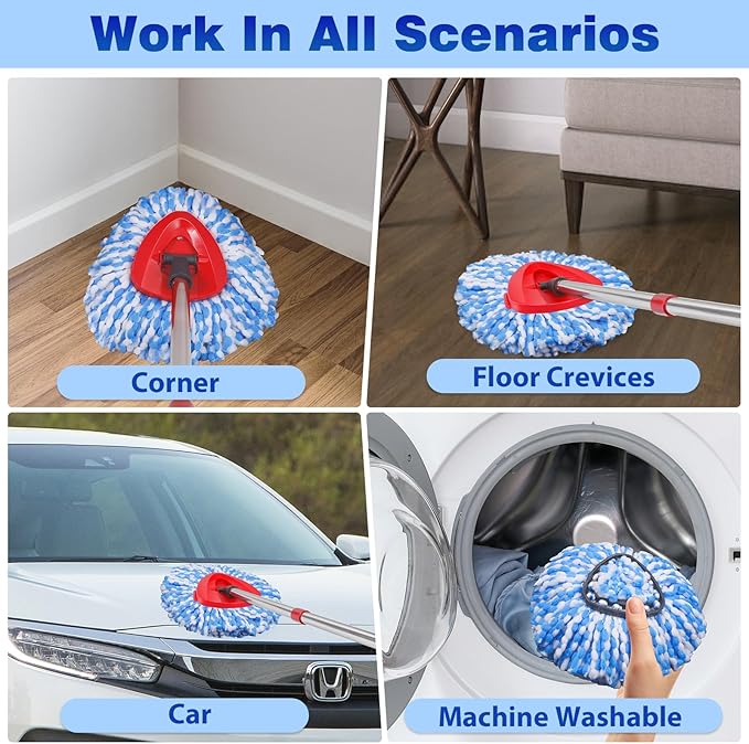 Microfiber Spin Mop Head Refills for Oceda RinseClean 2-Tank System1 Mop Scrub Brush + 1 Mop Base + 4 Pack Machine Washable Spin Mop Heads Replacements
