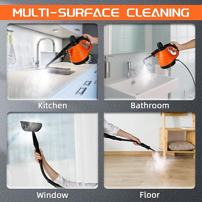 Handheld Steam Cleaner Steamer for Cleaning 350ml Large Capacity Multi-Purpose Steam Cleaners for Home Use with 9-Piece Accessories Powerful Steam Cleaner Machine for Home Auto Patio More