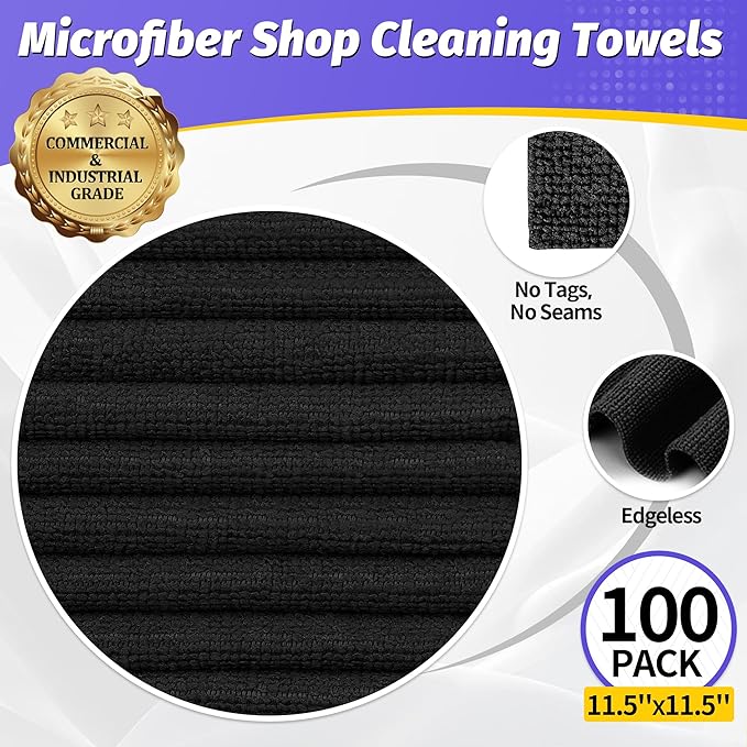 HOMERHYME Microfiber Cleaning Cloth 100 Pack Black Cleaning Rags Microfiber Towel Bulk Absorbent Lint-Free Wash Cloths All-Purpose Towels for Cars Shop Automotive Garage Home &amp Kitchen