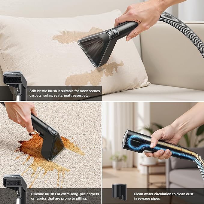 Couch Cleaner Machine 600W Motor - 20Kpa Suction Upholstery Cleaner Machine Portable Handheld Carpet Cleaner with Self-Cleaning and Long Hose for Pet Stains Couch Car Seats and Area Rugs