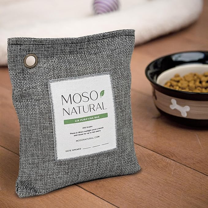 Moso Natural Air Purifying Bag 200g (4 Pack) | Premium Bamboo Charcoal Odor Absorber for Home &amp Car | Closet Odor Eliminator Small Room Deodorizer &amp Car Air Freshener | Long Lasting Charcoal