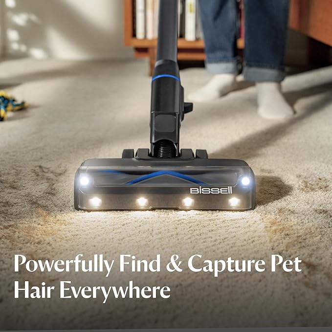 Bissell PowerClean FurGuard 280W Self-Standing Cordless Vacuum w/Self-Cleaning Brush Roll Strong Suction Removeable Battery Wall Mount Upholstery Tool &amp Bright Headlights