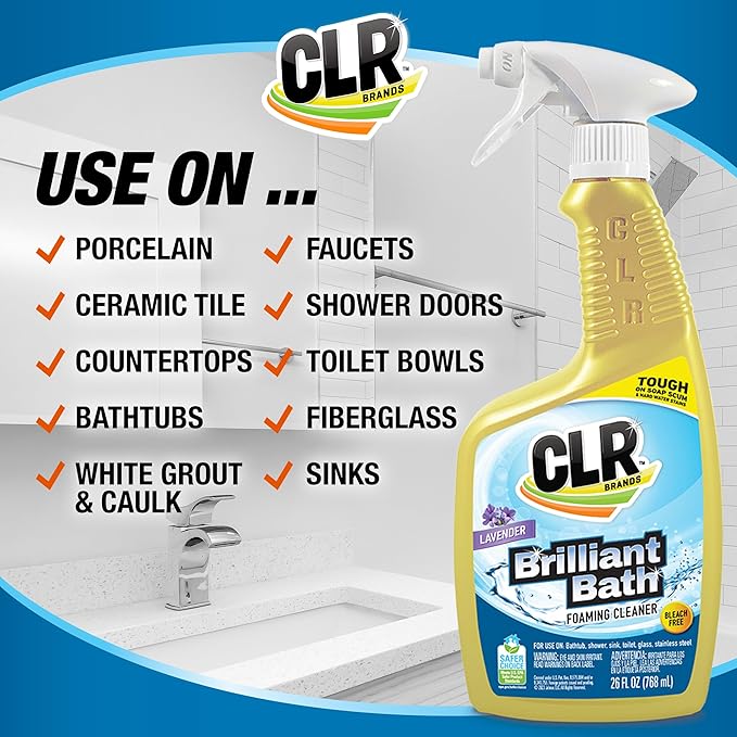 CLR Brilliant Bath Foaming Action Bathroom Cleaner Spray - For Use on Toilets Baths Showers Sinks Glass Stainless Steel - Lavender Scent 26 Ounce Bottle (Pack of 6)