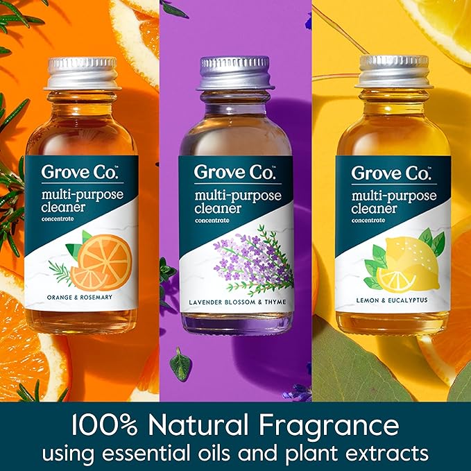 Grove Co. Multi-Purpose Cleaner Refill Concentrate (6 x 1 Fl Oz) Plant-based Household Cleaning Supplies Ammonia &amp Chlorine Free No Plastic Waste 3 Scent Variety Pack Total 3 x 2 Pack Refills