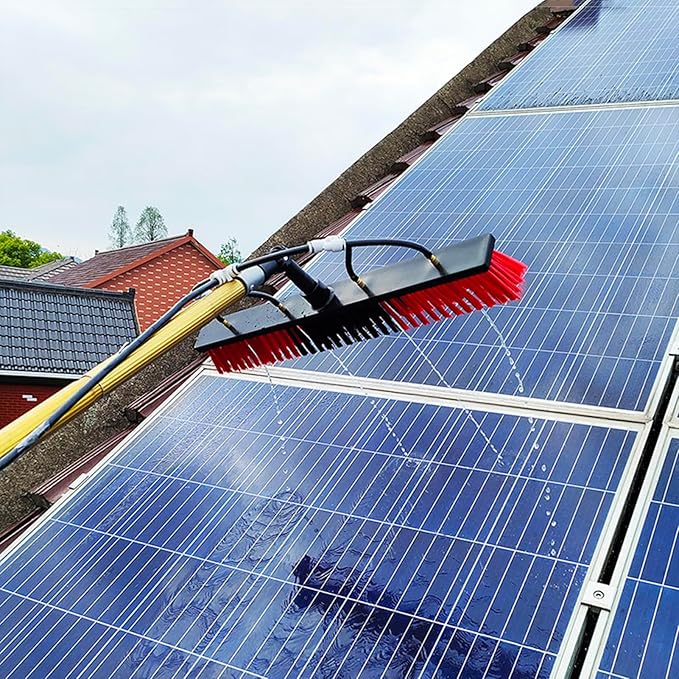 Solar Panel Washing Equipment Solar Panel Cleaning Brush &amp Pole Kit Window Cleaner Water Power Solar Photovoltaic Cleaning Brush with Titanium Alloy Wand Angle Rotatable
