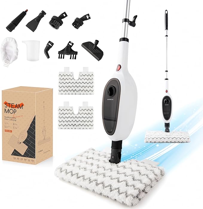 Steam Mop with Attachments/Pad 2PCSUnique Double-Sided Flip Design - 260°F/126°C High Temperature Deep Cleaning Floor Steamer for Kitchen Living Room Wood Floor Tile Cleaning