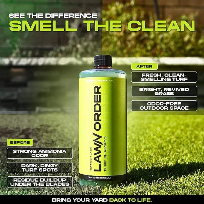 LawN Order Artificial Turf Cleaner &amp Odor Eliminator – Enzyme Powered Pet &amp Kid Safe Removes Pet Mess Smells (1 GAL + 32 OZ + Hose)