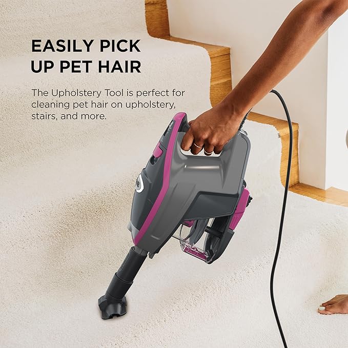 Shark HV371 Rocket Pro DLX Corded Stick Removable Hand Vacuum Advanced Swivel Steering XL Cup Crevice Tool Upholstery Tool &amp Anti-Allergen Dust Brush Fuchsia Capacity