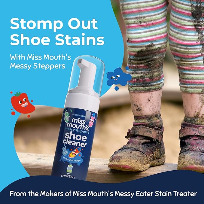 Miss Mouth's Messy Eater Stain Treater 16oz Bottle and Messy Steppers Shoe Cleaner and Wipes Pack