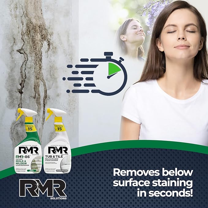 RMR Mold Stain Eraser Max Pack – No-Scrub Tub &amp Tile Cleaner + Instant Mold &amp Mildew Stain Remover Spray Indoor/Outdoor Bathroom Shower Siding &amp Deck Cleaning Kit 2–32 Oz Bottles