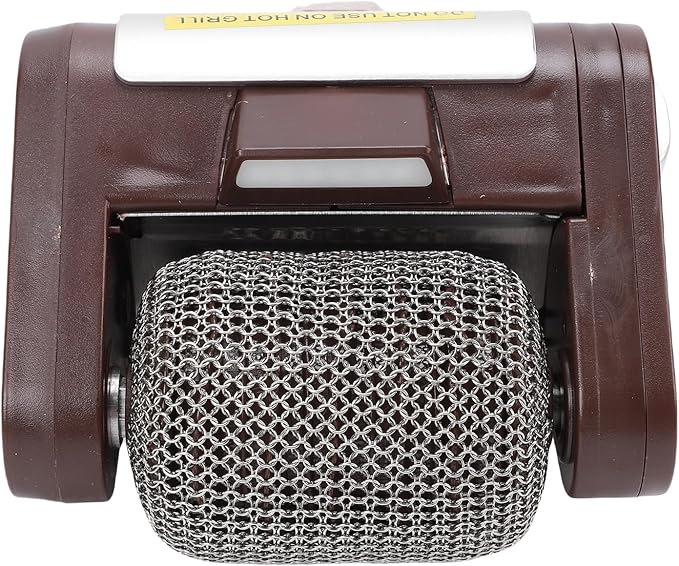 Electric Grill Cleaner Cordless Rechargeable BBQ Accessories Scrubber Brush with 350 RPM Stainless Roller LED Light Spinning Grill Cleaning Scrub Brush for BBQ Grates (Brown)