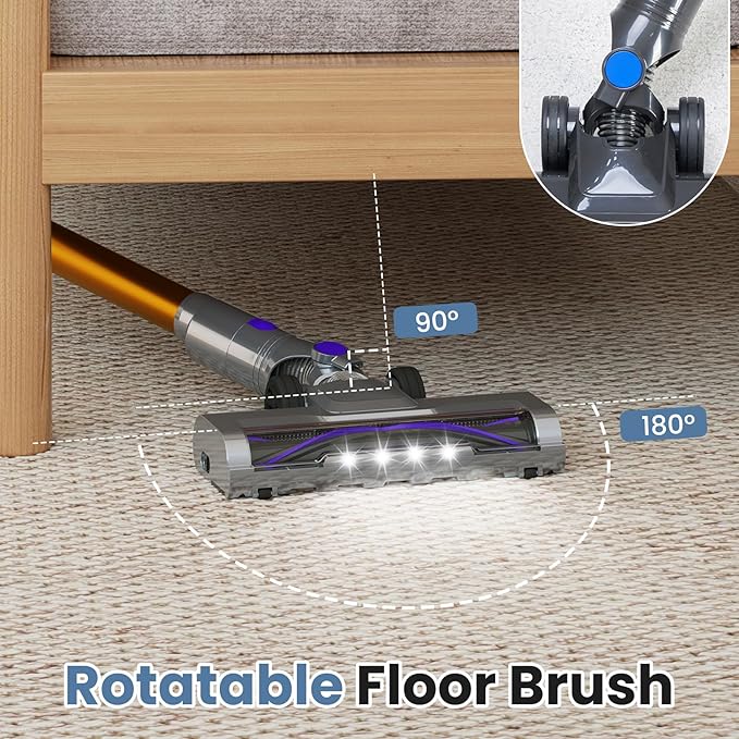 NEWBULIG Cordless Vacuum Cleaner Lightweight Stick Vacuum for Home with Anti-Tangle and LED Lights Powerful Rechargeable Wireless Cleaners for Hardwood Floors Carpet Pet Hair