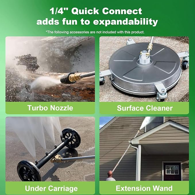 5000PSI Heavy Duty Pressure Cleaner with 33FT Hose 4 Quick Connect Nozzles and Foam Cannon for Cars/Fences/Driveways/Patios/Home Cleaning Deep Green
