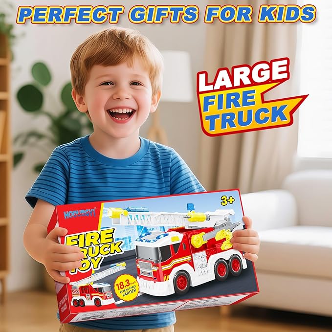 Large Fire Trucks Toys for Toddlers Kids Toys for 3 4 5 6 7 8 Years Old Boys 15 Firetruck Toy for Kids with Ladder Lights Sounds &amp Water Shooting Christmas Birthday Gifts for Boys &amp Girl