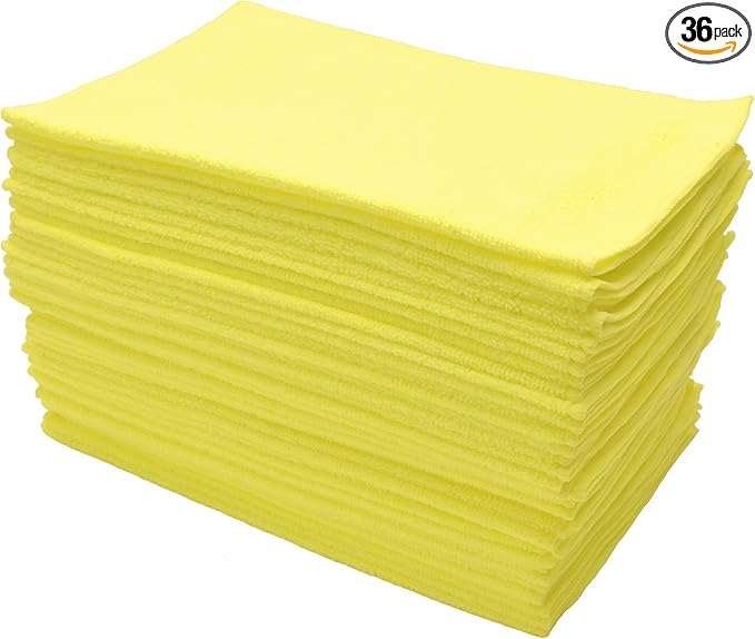 Eurow 300 GSM Microfiber Cleaning Cloths Soft Streak-Free Lint-Free Ultra Absorbent Reusable Towels for Auto Detailing Home Cleaning Kitchen Glass Electronics 12x16in 36-Pack Yellow