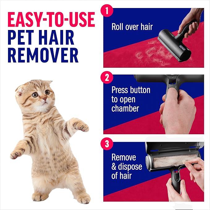 ChomChom Roller Pet Hair Remover – Original Size Reusable Lint Roller for Cat &amp Dog Hair on Furniture Couch Carpet Car Rugs &amp Bedding – Portable Eco-Friendly (Black)
