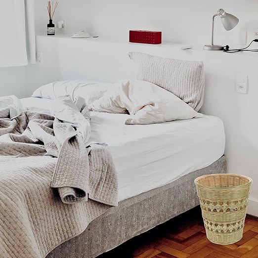 Woven Trash Can Handwoven Rubbish Basket Natural Wood Wastebasket Rustic Storage Basket for Bathroom Living Room Home Organization