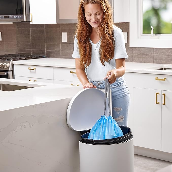 Plasticplace Custom Fit Trash Bags Compatible with simplehuman Code D (100 Count) Tinted Blue Drawstring Garbage Liners 5.3 Gallon / 20 Liter 15.75 x 28