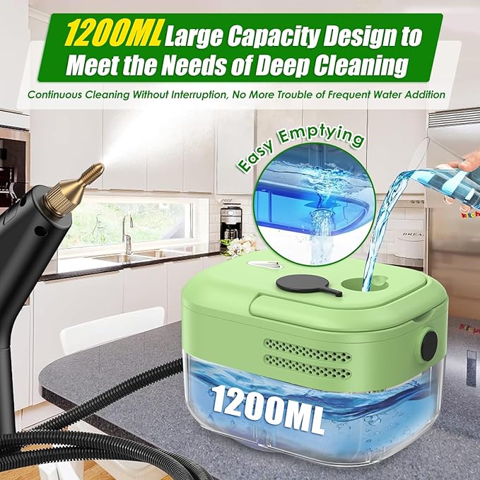 Steam Cleaner for Home &amp Car 15s Heat-Up Handheld Steamer for Cleaning 1.2L Portable High Steam Cleaners 3BAR Steam Control with 14 pcs Accessories Kit for Car Floors Couches Tiles Grout