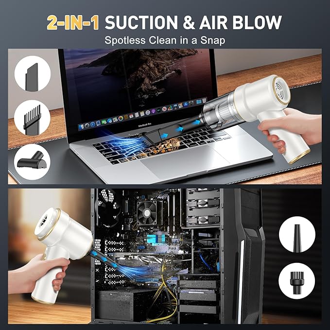 KMM Handheld Car Vacuum Cleaner 9000PA Vacuum Cleaner &amp Air Duster 120W High Power Vacuum Portable Cordless Hand Held Vacuum Rechargeable with Multi-Nozzles &amp LED Light for Home Car Offic