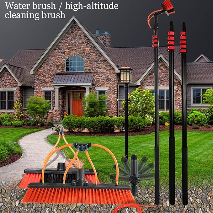 Water Fed Telescopic Brush Window Cleaning Kit for Cleaning Window Solar Panels Cleaning and Washing Tool for Window Glass Solar Panel 12FT/3.6M