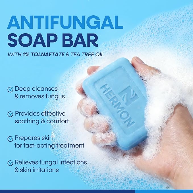Hermon Clotrimazole Antifungal Treatment Cream &amp Soap Kit: Antifungal Cream for Athletes Foot Jock Itch Ringworm with Anti Fungal Soap - Relieves Itching Burning Cracking - 57g Tube / 113g Bar