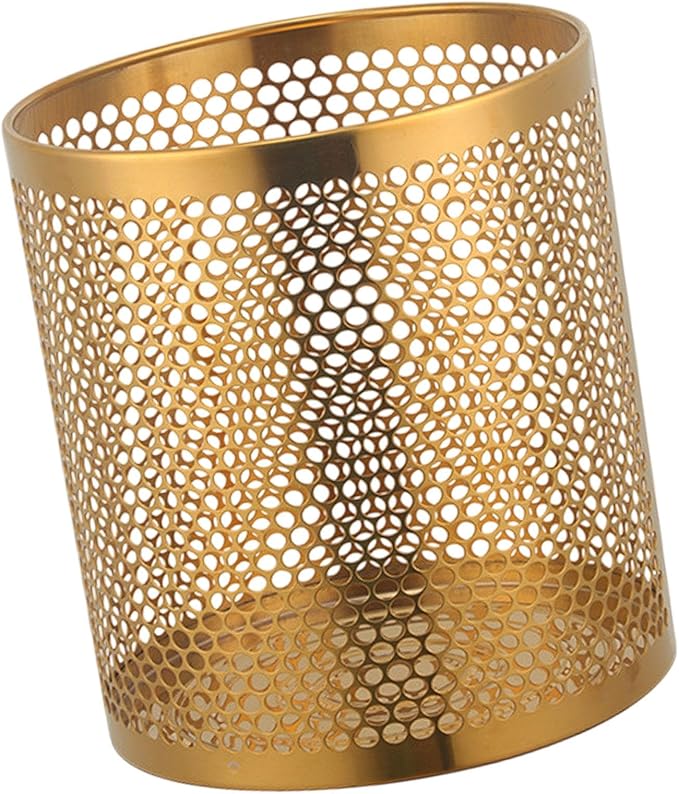 Stainless Steel Trash Can Garbage Bin Mesh Wastebasket Rubbish Bin for Bathroom Kitchen Gold