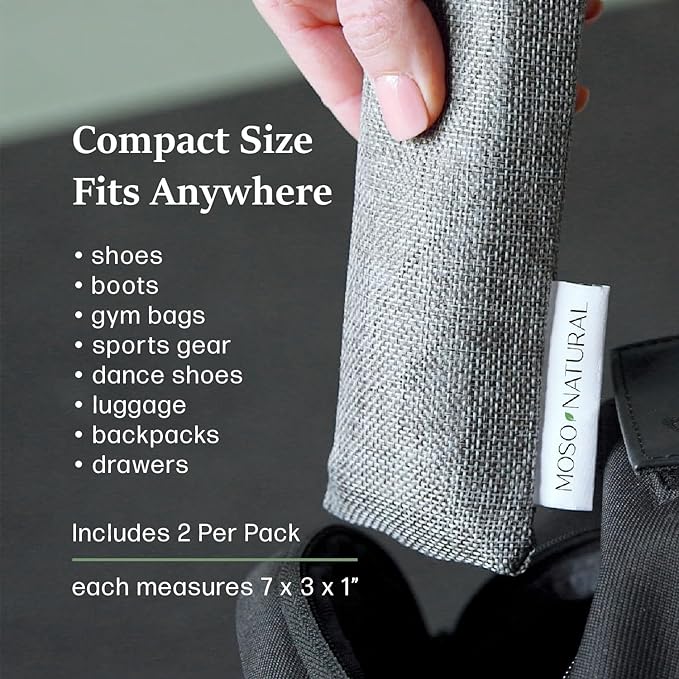 Moso Natural Shoe Deodorizer Insert (3 Pack) Charcoal Odor Absorber for Shoes Gym Bag &amp Boot Deodorizer Long-Lasting Shoe Odor Elimination Unscented Air Purifying Bags (Two Per Pack. 6 Total)