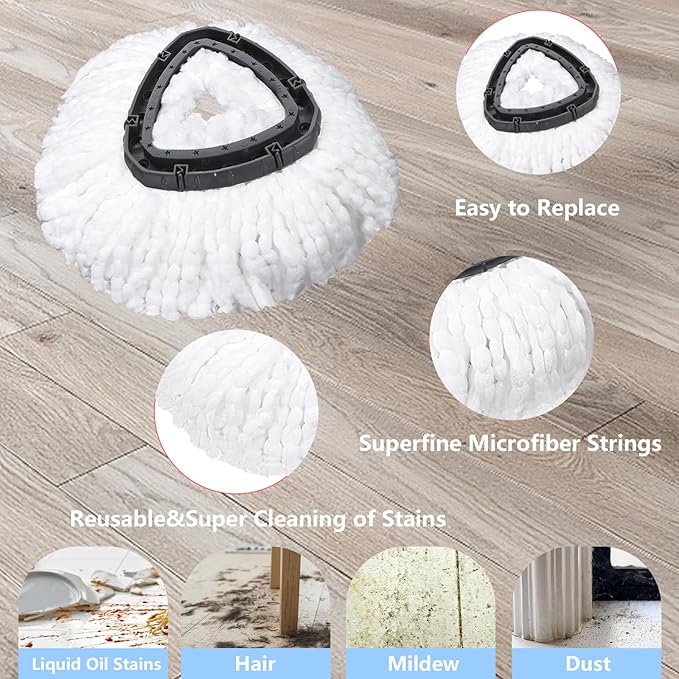 6 Pack Mop Replacement Heads Compatible with Oceda EasyWring 1-Tank System - Includes 1 Mop Base Microfiber Mop Refills Easy Cleaning Mop Head Replacement