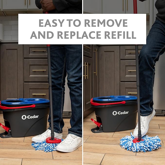 O-Cedar RinseClean Spin Mop &amp Bucket System + 2 Extra Mop Heads| Clean with Water | Removes 99% of Bacteria