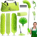 Microfiber Duster with Extension Pole 30 to 100'' Bendable Reusable Washable Feather Dusters for Cleaning High Ceiling Fan Cobweb Blinds Keyboard Furniture &amp Cars Green Gift for Women (11 PC