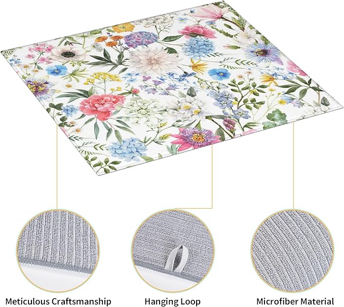 Colorful Flowers Dish Drying Mat for Kitchen Counter 16x18 Microfiber Absorbent Fast Dry Mat 2Pcs Dish Mat Faucet Mats Sets Large Drying Kitchen Mat Kitchen Drying Pad Coffee Bar Decor Gifts