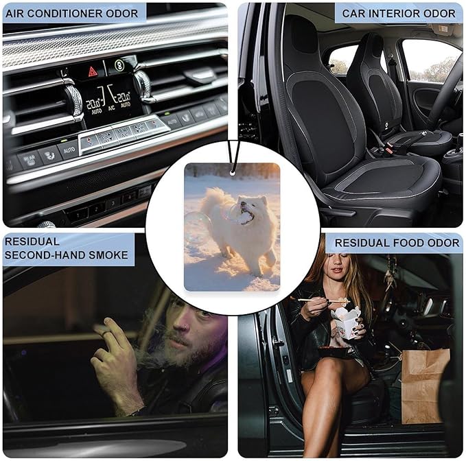 5PCS Car Air Freshener Hanging Personalized Double Sided Snowy Samoyed Car Fresheners Long Lasting New Cars Scents Cute Automotive Freshies for Closets Drawers (tea)
