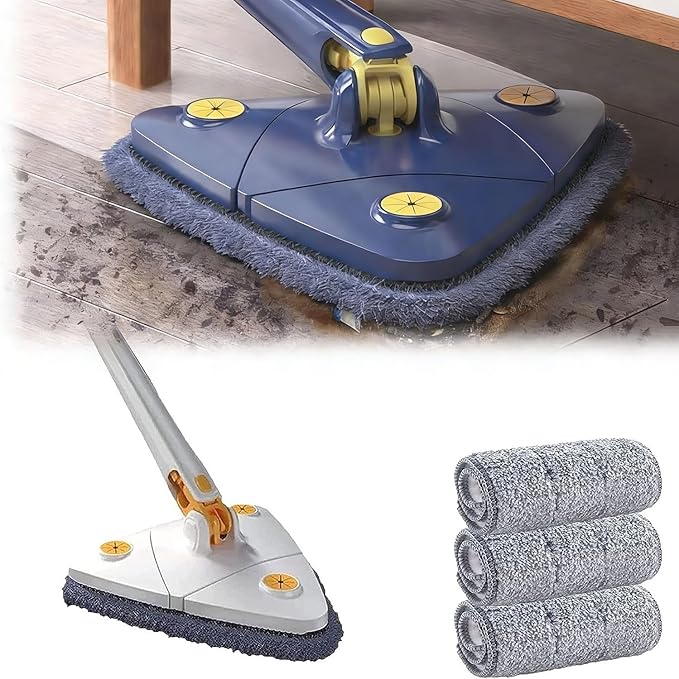 360° Triangular Spin MopTriangle Mop with Long Handle Cleaning Spin Rotatable Adjustable Long Window Squeegee 3 Reusable Washable Mop for Floor/Ceiling/Glass/Car 12027(White)